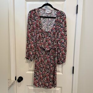 Rouje Black, Pink, Floral Midi Dress 3/4 Sleeves, Belt included